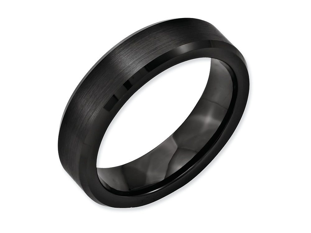 Chisel Black Ceramic Beveled Edge 6mm Brushed And Polished Wedding Band