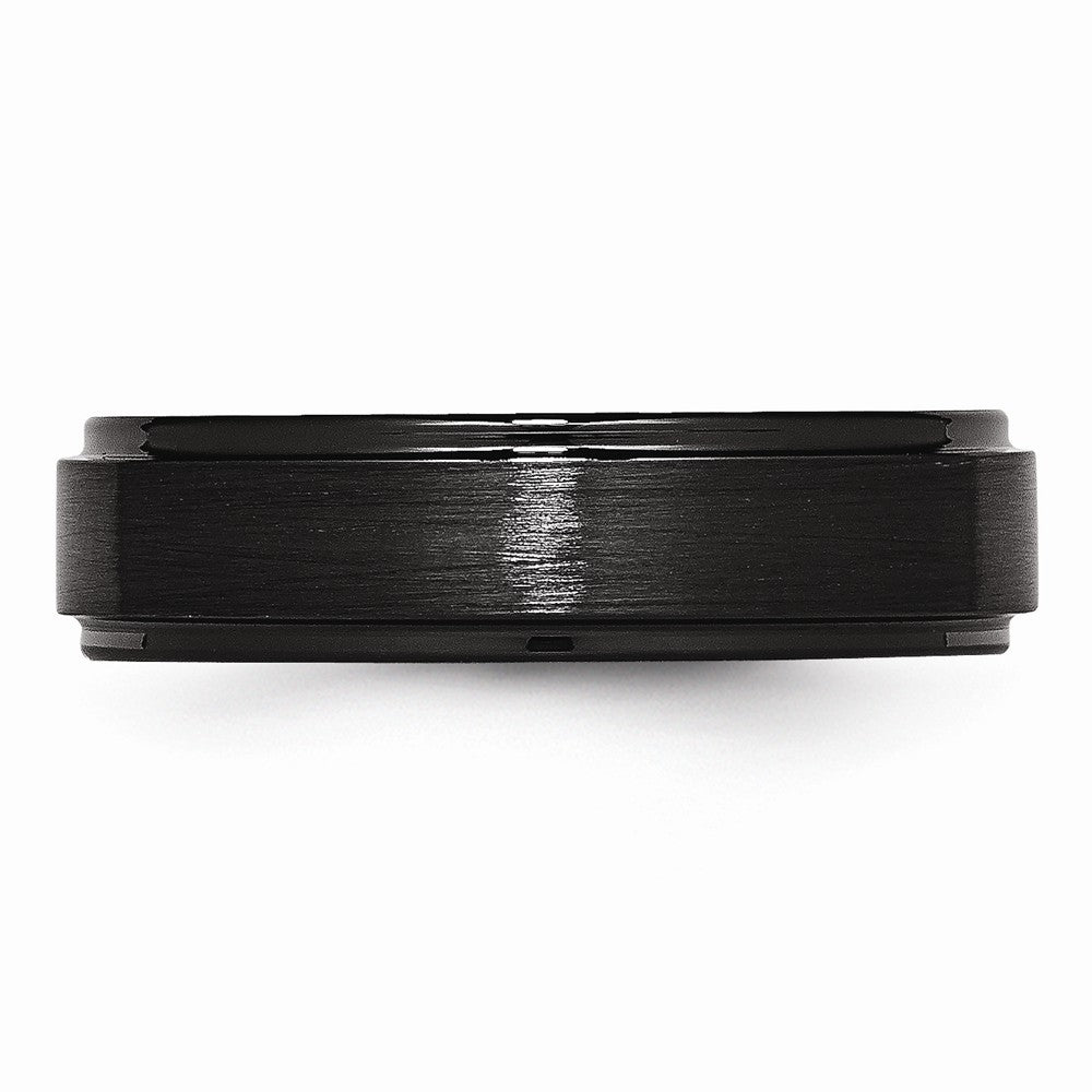 Chisel Black Ceramic Ridged Edge 6mm Brushed And Polished Wedding Band
