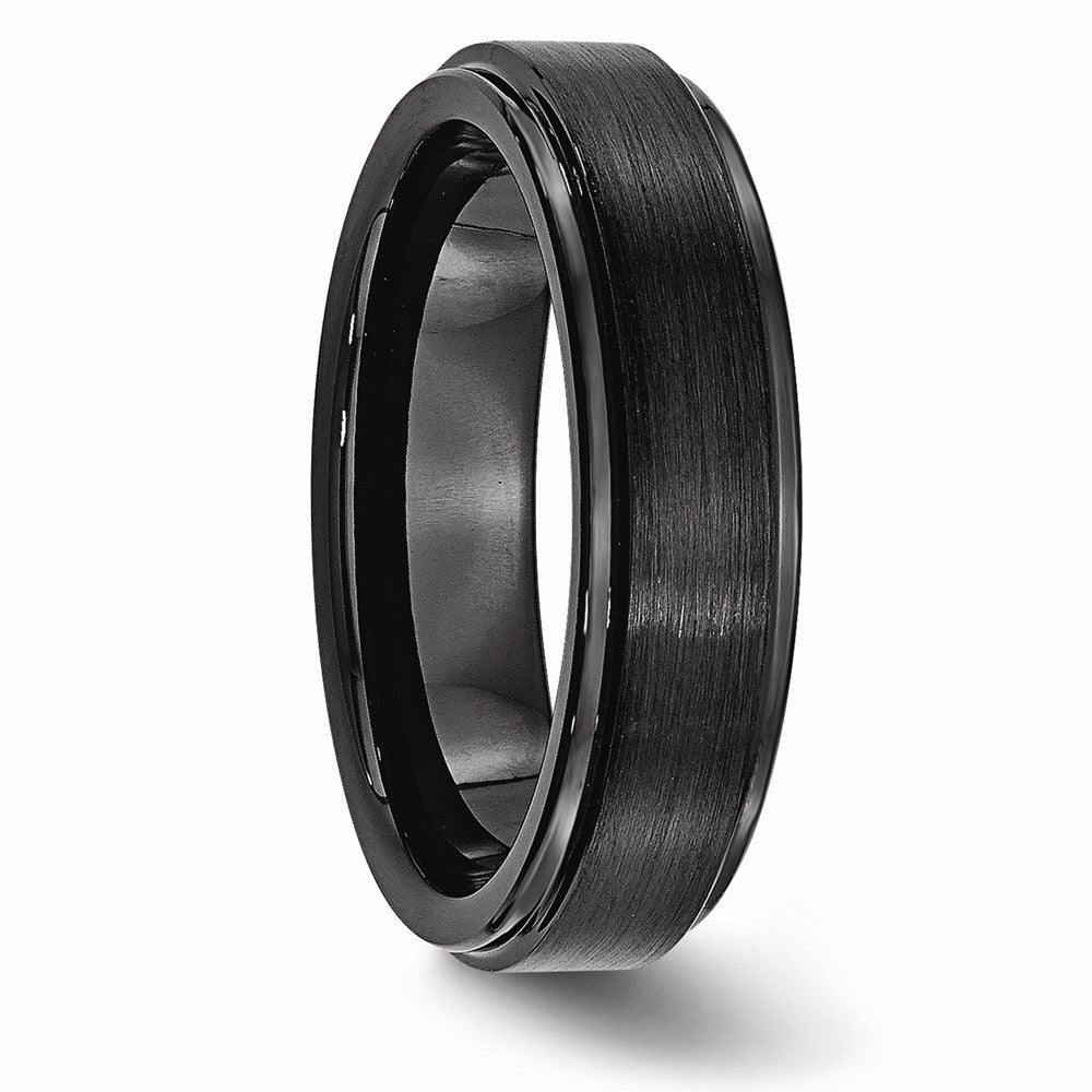 Chisel Black Ceramic Ridged Edge 6mm Brushed And Polished Wedding Band