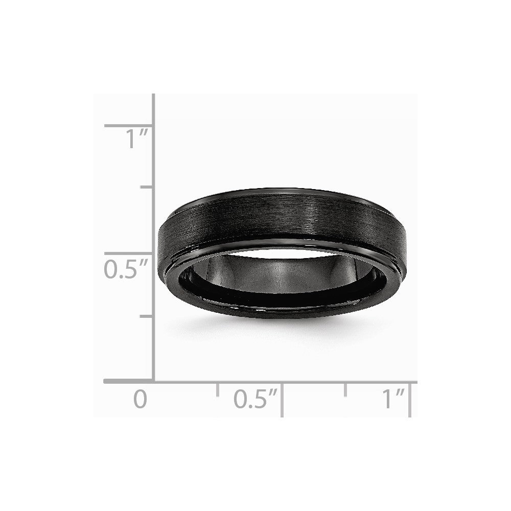 Chisel Black Ceramic Ridged Edge 6mm Brushed And Polished Wedding Band