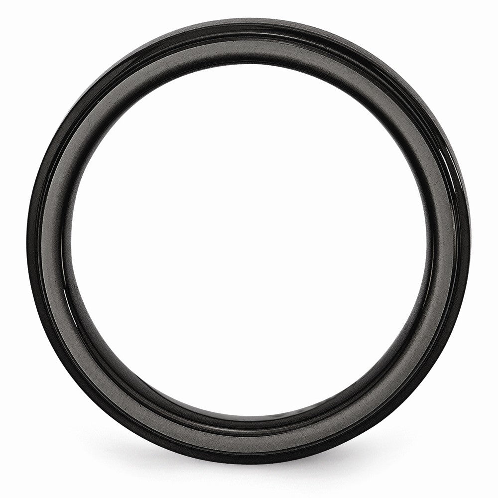 Chisel Black Ceramic Ridged Edge 6mm Brushed And Polished Wedding Band