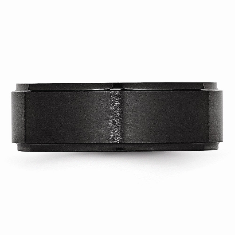Chisel Black Ceramic Ridged Edge 8mm Brushed And Polished Wedding Band