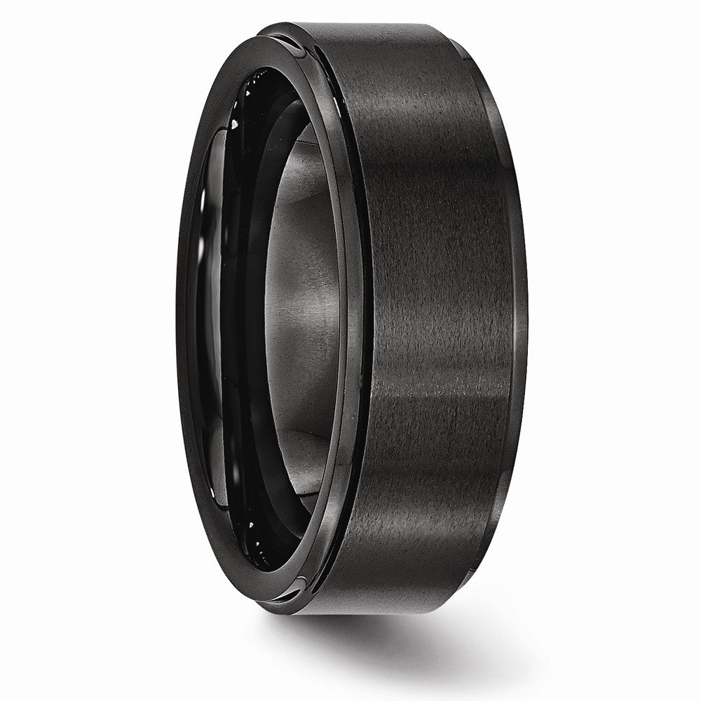 Chisel Black Ceramic Ridged Edge 8mm Brushed And Polished Wedding Band