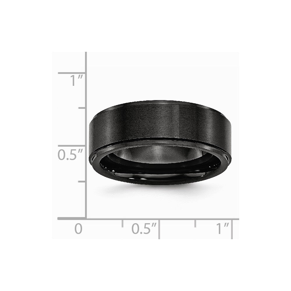 Chisel Black Ceramic Ridged Edge 8mm Brushed And Polished Wedding Band