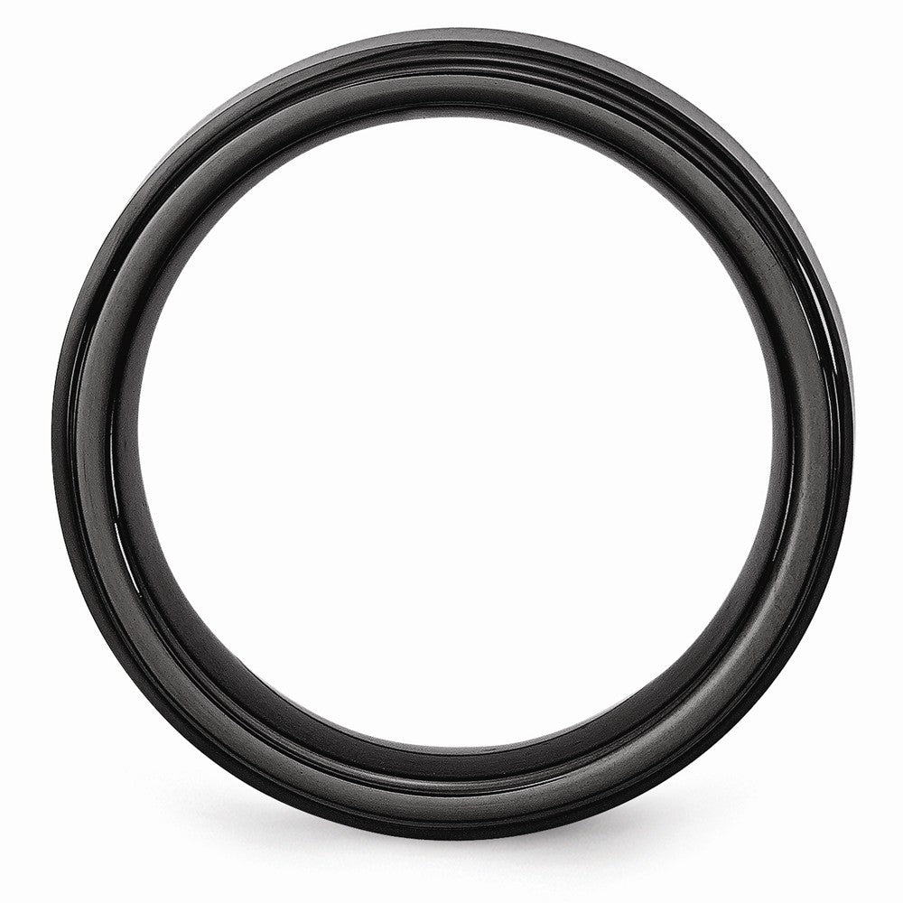 Chisel Black Ceramic Ridged Edge 8mm Brushed And Polished Wedding Band
