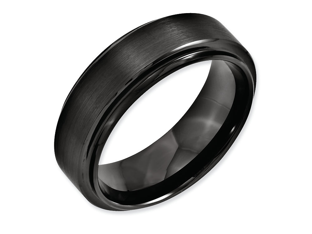 Chisel Black Ceramic Ridged Edge 8mm Brushed And Polished Wedding Band