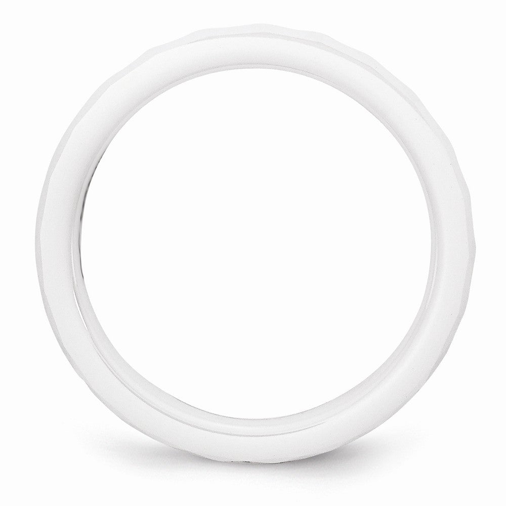 Chisel Ceramic White 4mm Faceted Polished Wedding Band