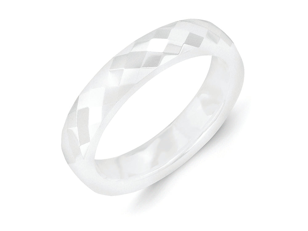 Chisel Ceramic White 4mm Faceted Polished Wedding Band