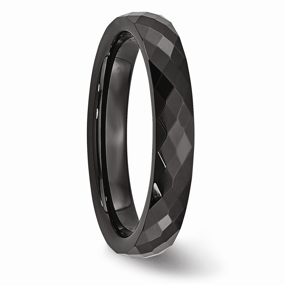 Chisel Ceramic Black 4mm Faceted Polished Wedding Band