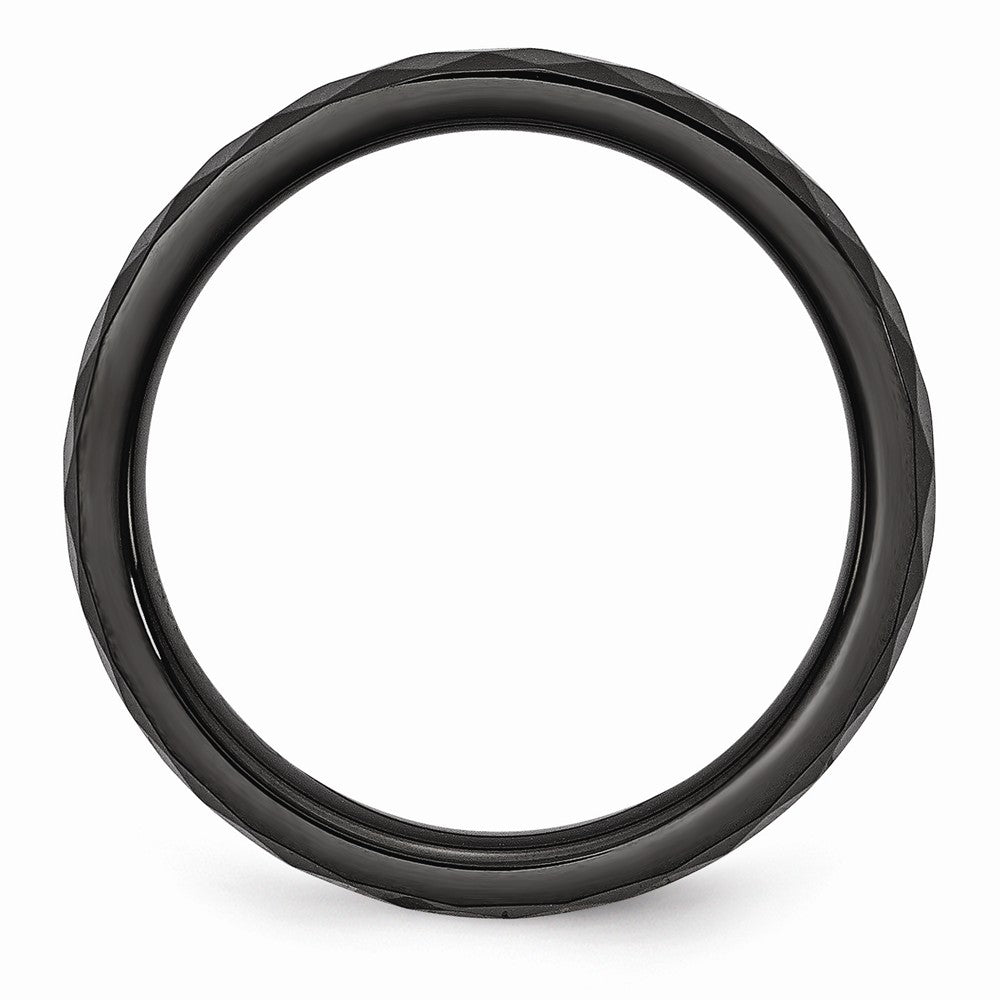 Chisel Ceramic Black 4mm Faceted Polished Wedding Band