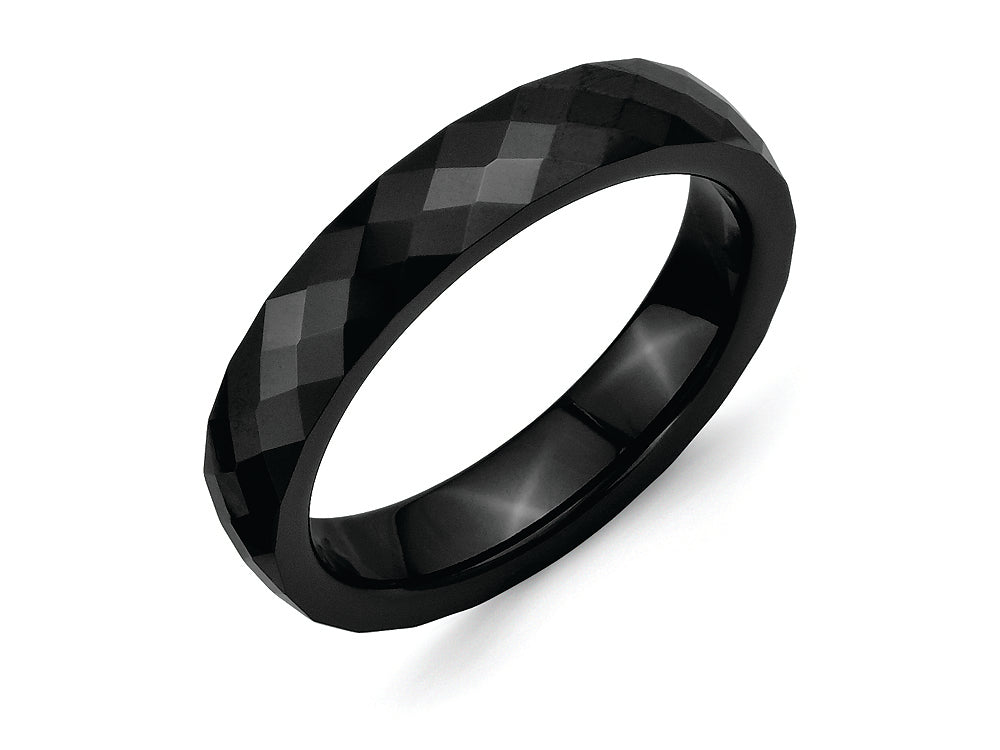 Chisel Ceramic Black 4mm Faceted Polished Wedding Band