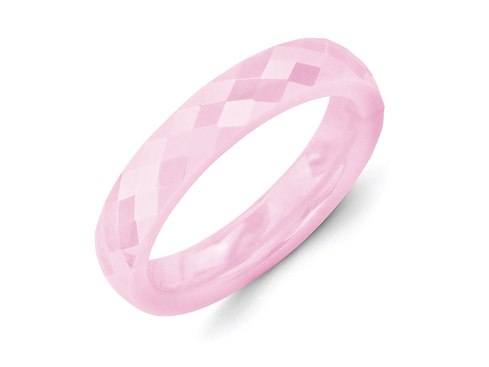 Chisel Ceramic Pink 4mm Faceted Polished Wedding Band