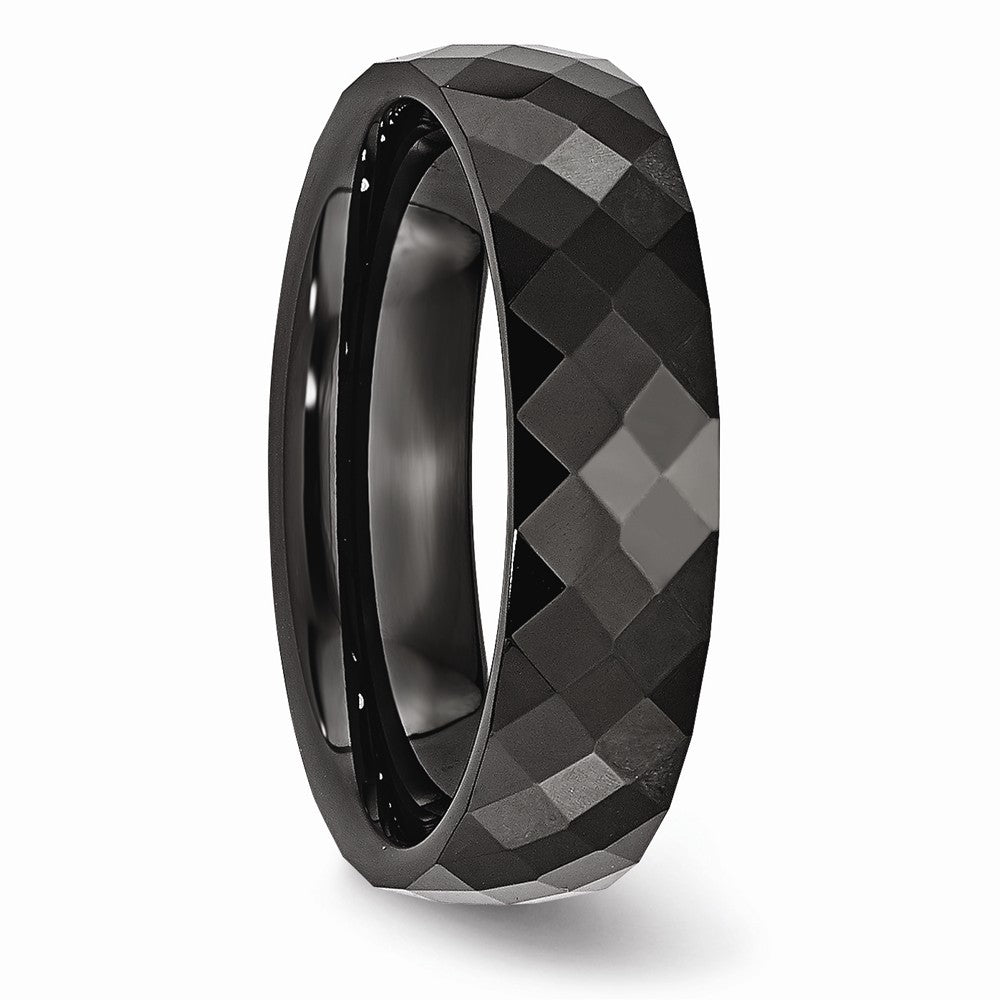 Chisel Ceramic Black 6mm Faceted Polished Wedding Band