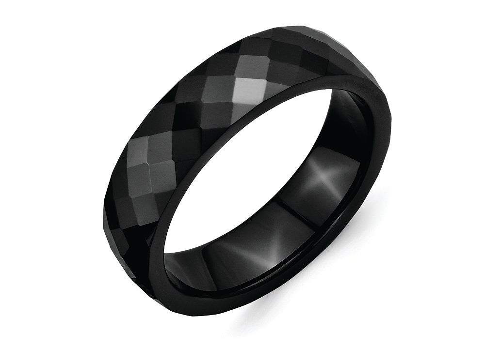 Chisel Ceramic Black 6mm Faceted Polished Wedding Band