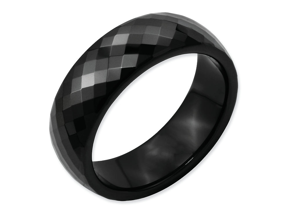 Chisel Ceramic Black Faceted 7.5mm Polished Wedding Band