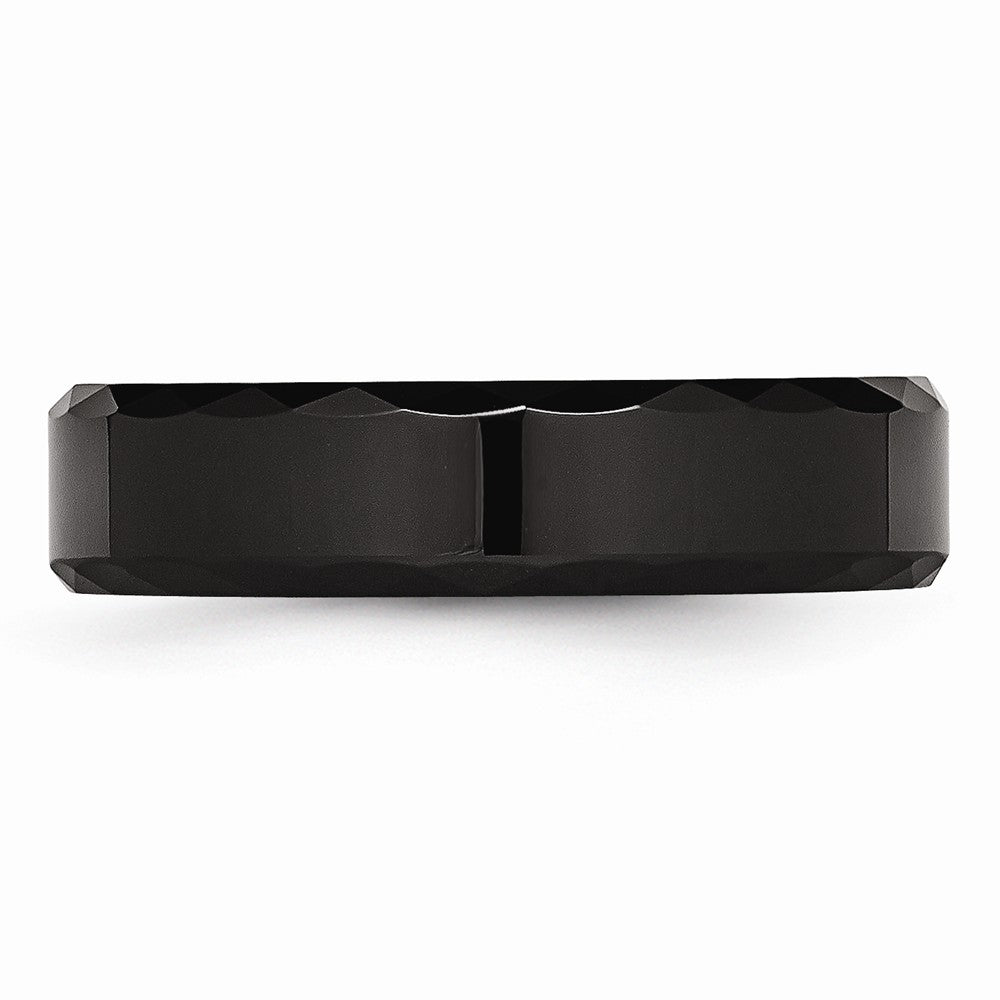 Chisel Ceramic Black Faceted And Beveled Edge 6mm Polished Wedding Band
