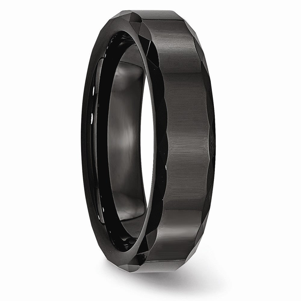 Chisel Ceramic Black Faceted And Beveled Edge 6mm Polished Wedding Band