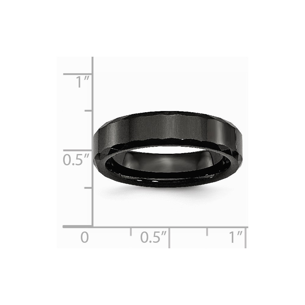 Chisel Ceramic Black Faceted And Beveled Edge 6mm Polished Wedding Band