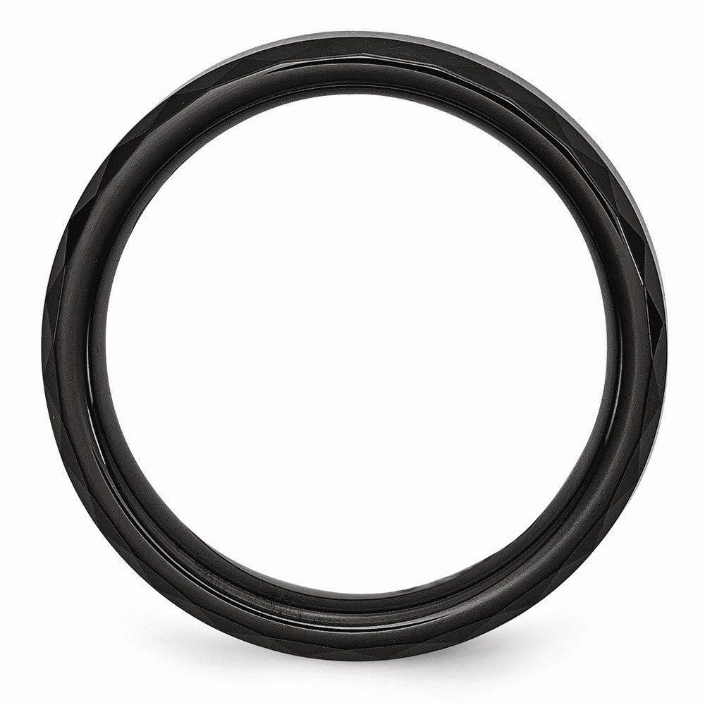 Chisel Ceramic Black Faceted And Beveled Edge 6mm Polished Wedding Band