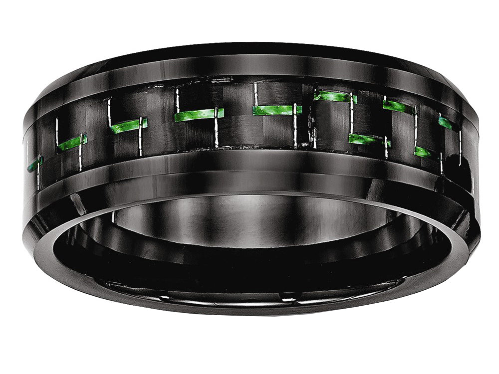 Chisel Ceramic Black With Green Carbon Fiber Beveled Edge Ring
