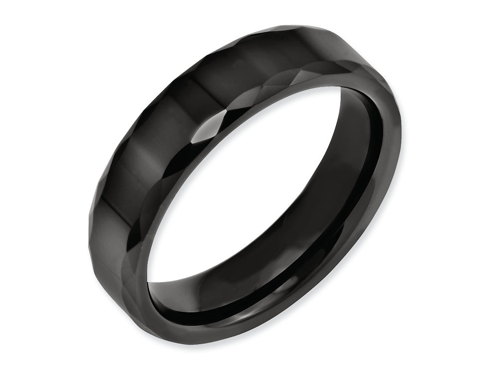Chisel Ceramic Black Faceted And Beveled Edge 6mm Polished Wedding Band