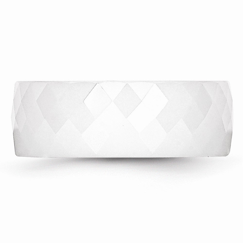 Chisel Ceramic White Faceted 8mm Polished Wedding Band
