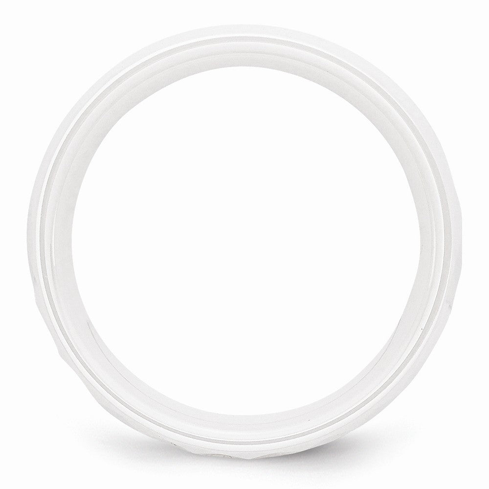 Chisel Ceramic White Faceted 8mm Polished Wedding Band