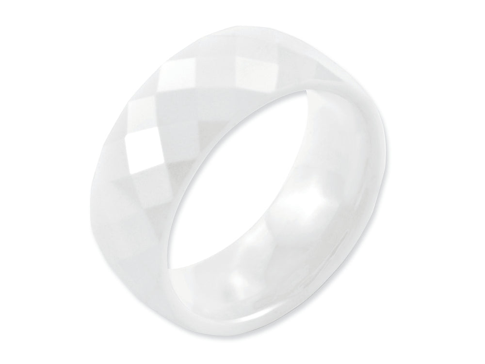 Chisel Ceramic White Faceted 8mm Polished Wedding Band