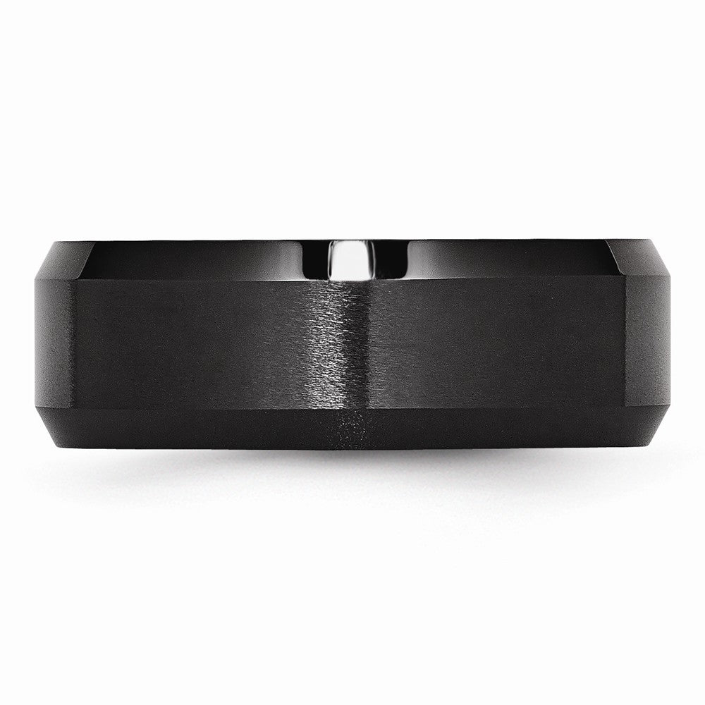 Chisel Ceramic Black 8mm Beveled Edge Brushed And Polished Wedding Band