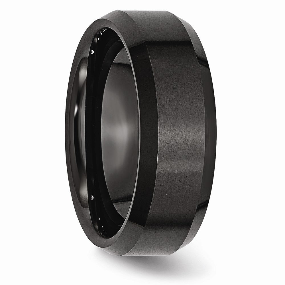 Chisel Ceramic Black 8mm Beveled Edge Brushed And Polished Wedding Band