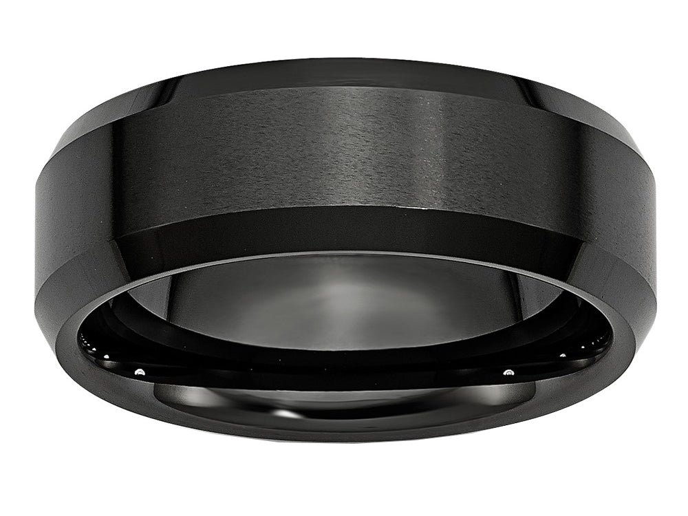 Chisel Ceramic Black 8mm Beveled Edge Brushed And Polished Wedding Band
