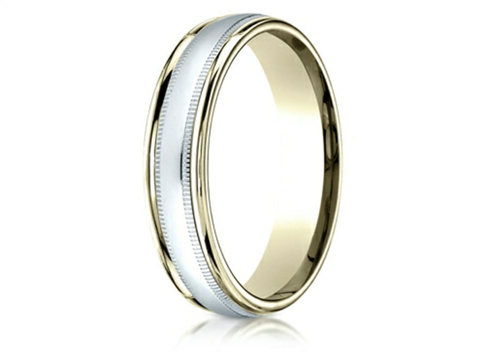 Benchmark 14 kt Two Tone Goldd 4mm Comfort-fit High Polished Carved Design Wedding Band Ring With Milgrain