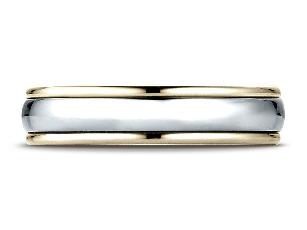 Benchmark 14 kt Two Tone Goldd 4mm Comfort-fit High Polished Carved Design Wedding Band Ring