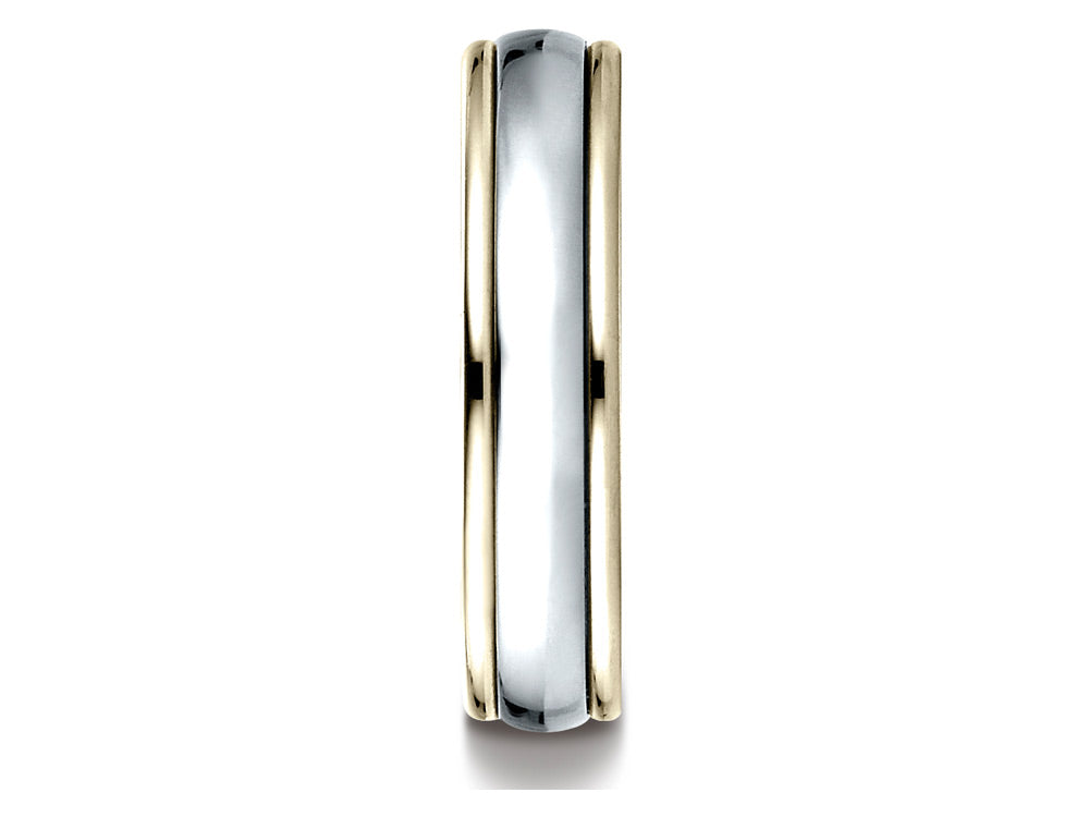 Benchmark 14 kt Two Tone Goldd 4mm Comfort-fit High Polished Carved Design Wedding Band Ring