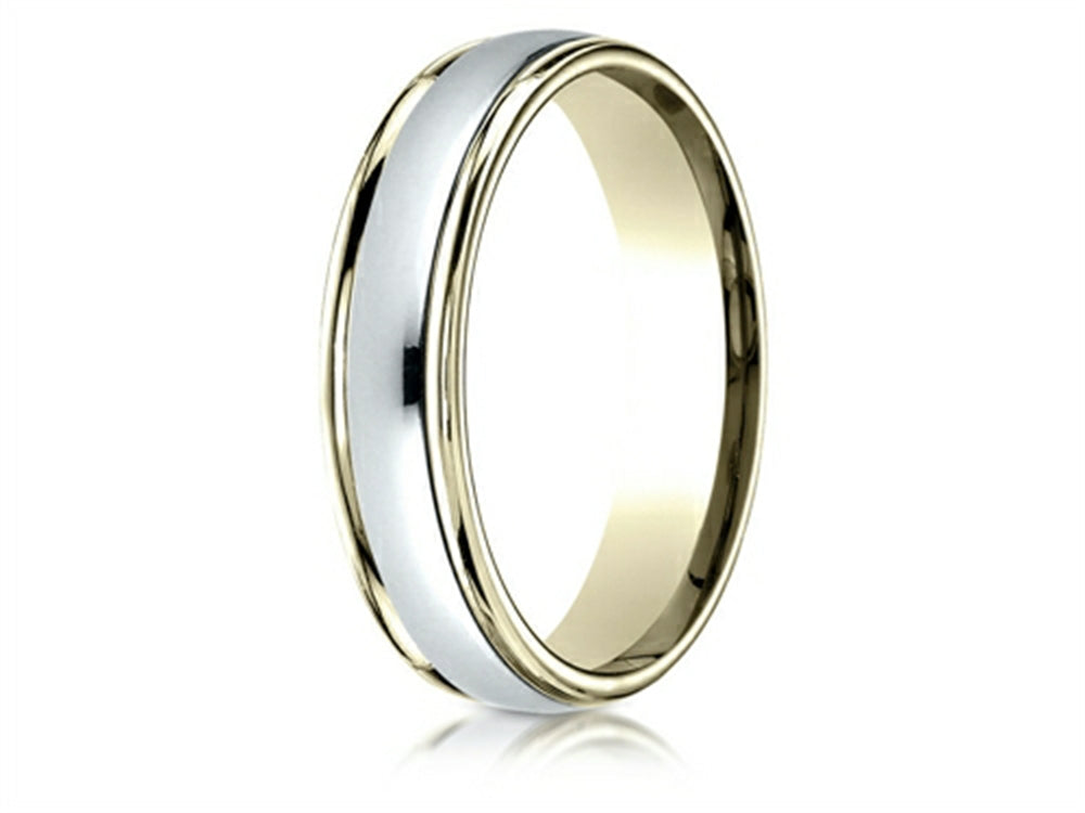 Benchmark 14 kt Two Tone Goldd 4mm Comfort-fit High Polished Carved Design Wedding Band Ring