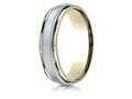 Benchmark 14 kt Two Tone Goldd 6mm Comfort-fit Satin Finish Carved Design Wedding Band Ring With Milgrain