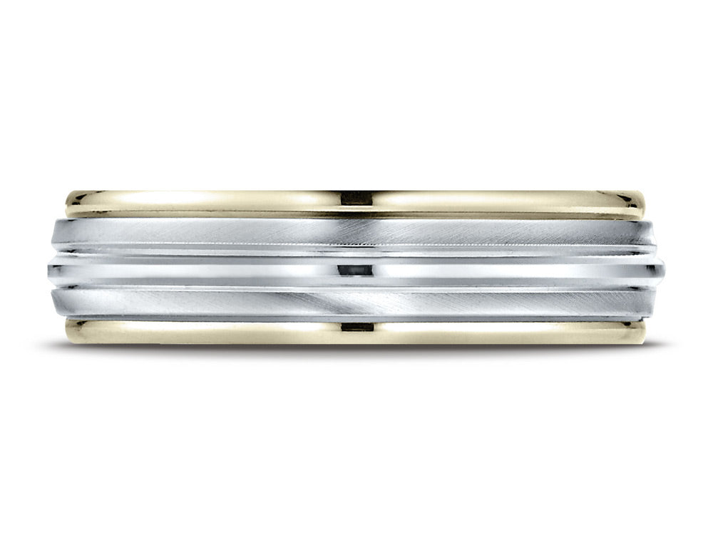 Benchmark 14 kt Two Tone Goldd 6mm Comfort-fit High Polished Carved Design Wedding Band Ring