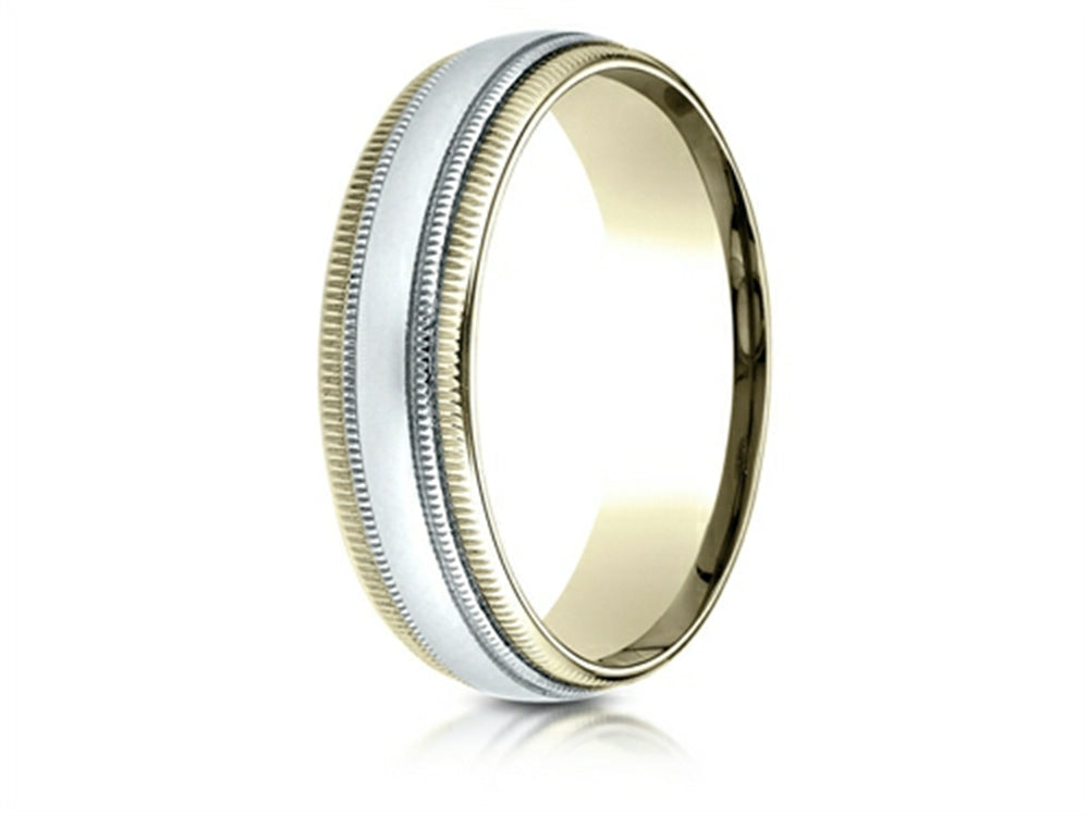 Benchmark® 14 kt Two Tone Goldd 6mm Comfort-fit Carved Design Wedding Band Ring With Double Milgrain