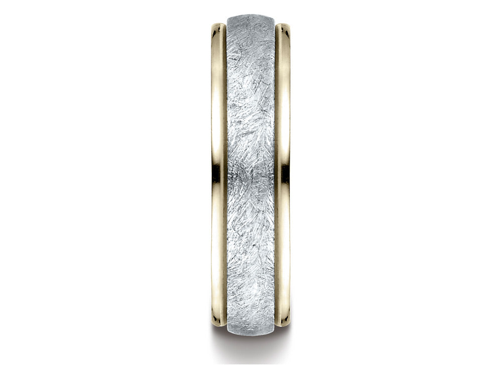 Benchmark 14 kt Two Tone Goldd 6mm Comfort-fit Carved Design Wedding Band Ring With Swirl Finish