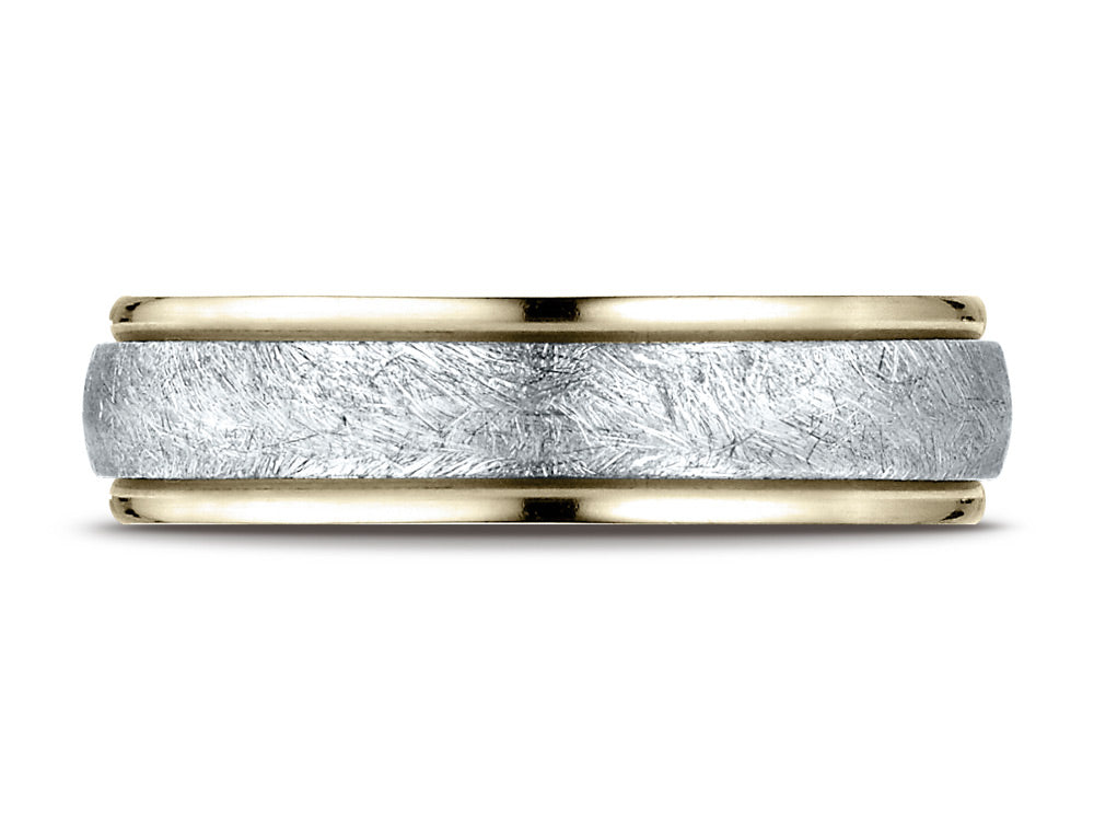 Benchmark 14 kt Two Tone Goldd 6mm Comfort-fit Carved Design Wedding Band Ring With Swirl Finish
