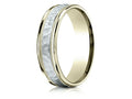 Benchmark 14 kt Two Tone Goldd 6mm Comfort-fit Hammered-finished With Milgrain Carved Design Wedding Band Ring