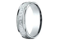 Benchmark 18 Karat Gold 6mm Comfort-fit Hammered Center High Polish Round Edge Carved Design Wedding Band Ring