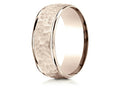 Benchmark 14k Rose Gold Comfort Fit 8mm High Polish Edge Hammered Center Design Wedding Band Ring