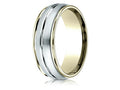 Benchmark 14 kt Two Tone Goldd 8mm Comfort-fit High Polished Center Cut Carved Design Wedding Band Ring
