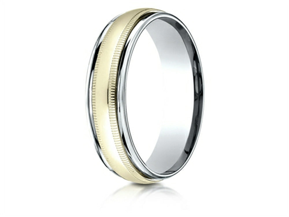 Benchmark 14 kt Two Tone Goldd 6mm Comfort-fit High Polished Carved Design Wedding Band Ring With Milgrain