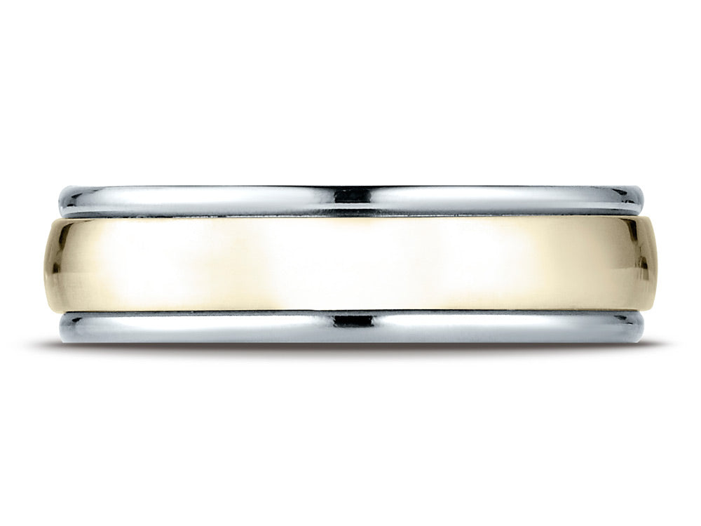 Benchmark 14 kt Two Tone Goldd 6mm Comfort-fit High Polished Carved Design Wedding Band Ring