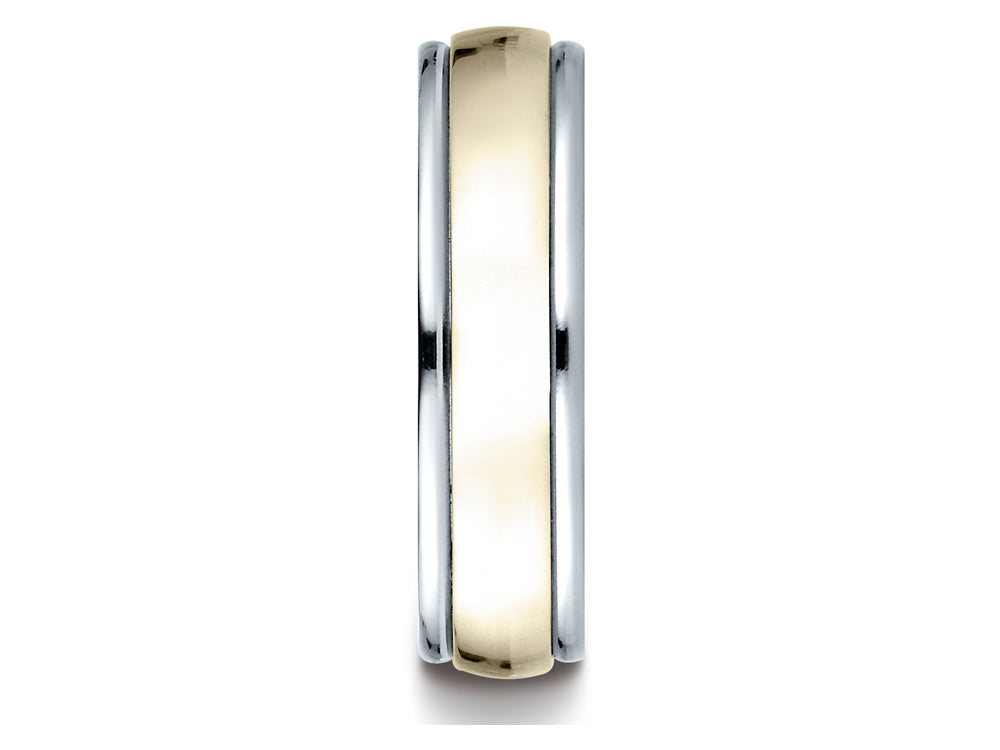 Benchmark 14 kt Two Tone Goldd 6mm Comfort-fit High Polished Carved Design Wedding Band Ring