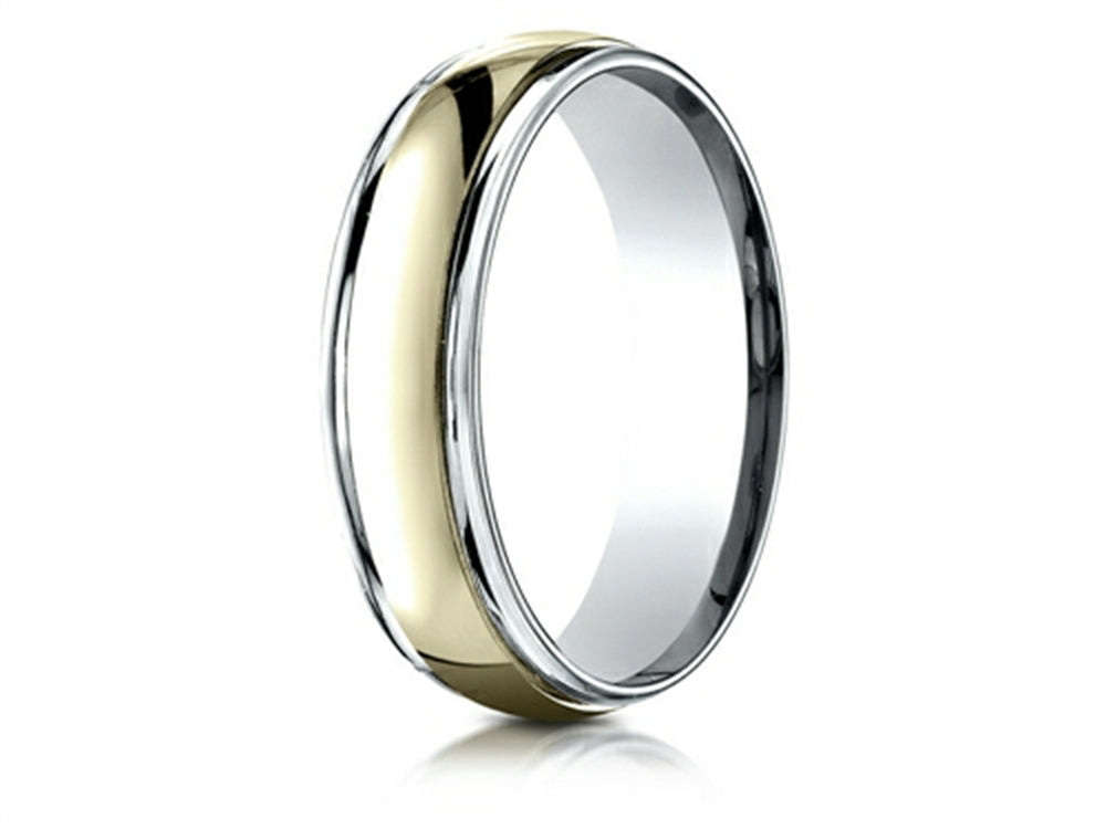 Benchmark 14 kt Two Tone Goldd 6mm Comfort-fit High Polished Carved Design Wedding Band Ring