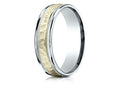 Benchmark 14 kt Two Tone Goldd 6mm Comfort-fit Hammered-finished With Milgrain Carved Design Wedding Band Ring