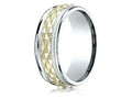 Benchmark 14 kt Two Tone Gold 8mm Comfort Fit Round Edge Cross Hatch Patterned Wedding Band Ring